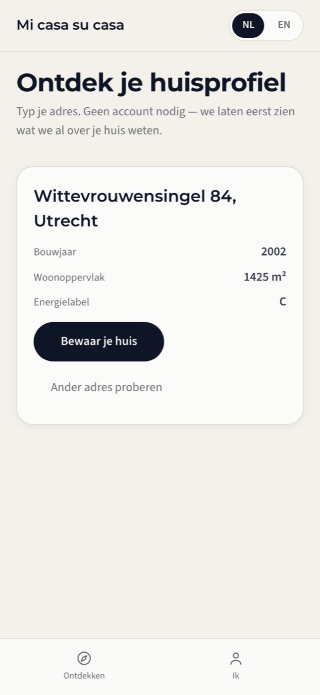 Het huisprofiel vult zich — Adres eerst