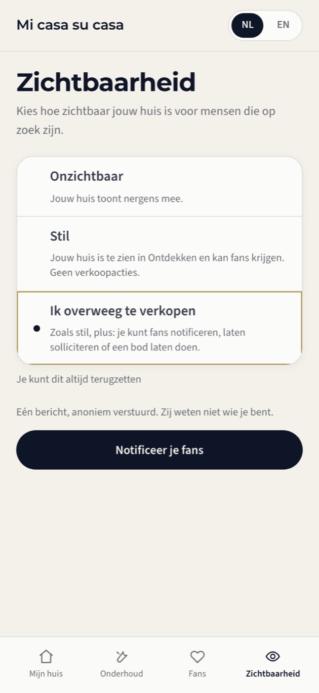 Ik overweeg te verkopen — Zichtbaarheid