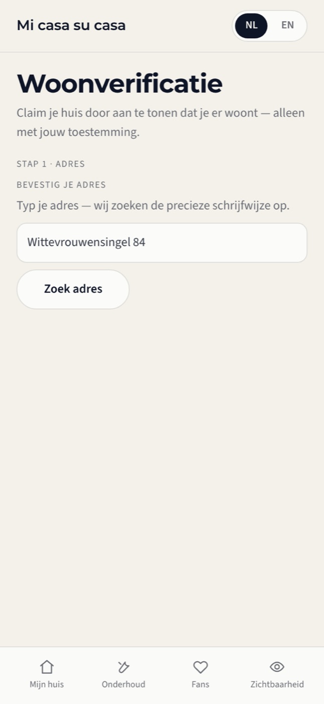 Stap 1 · adres — Woonverificatie
